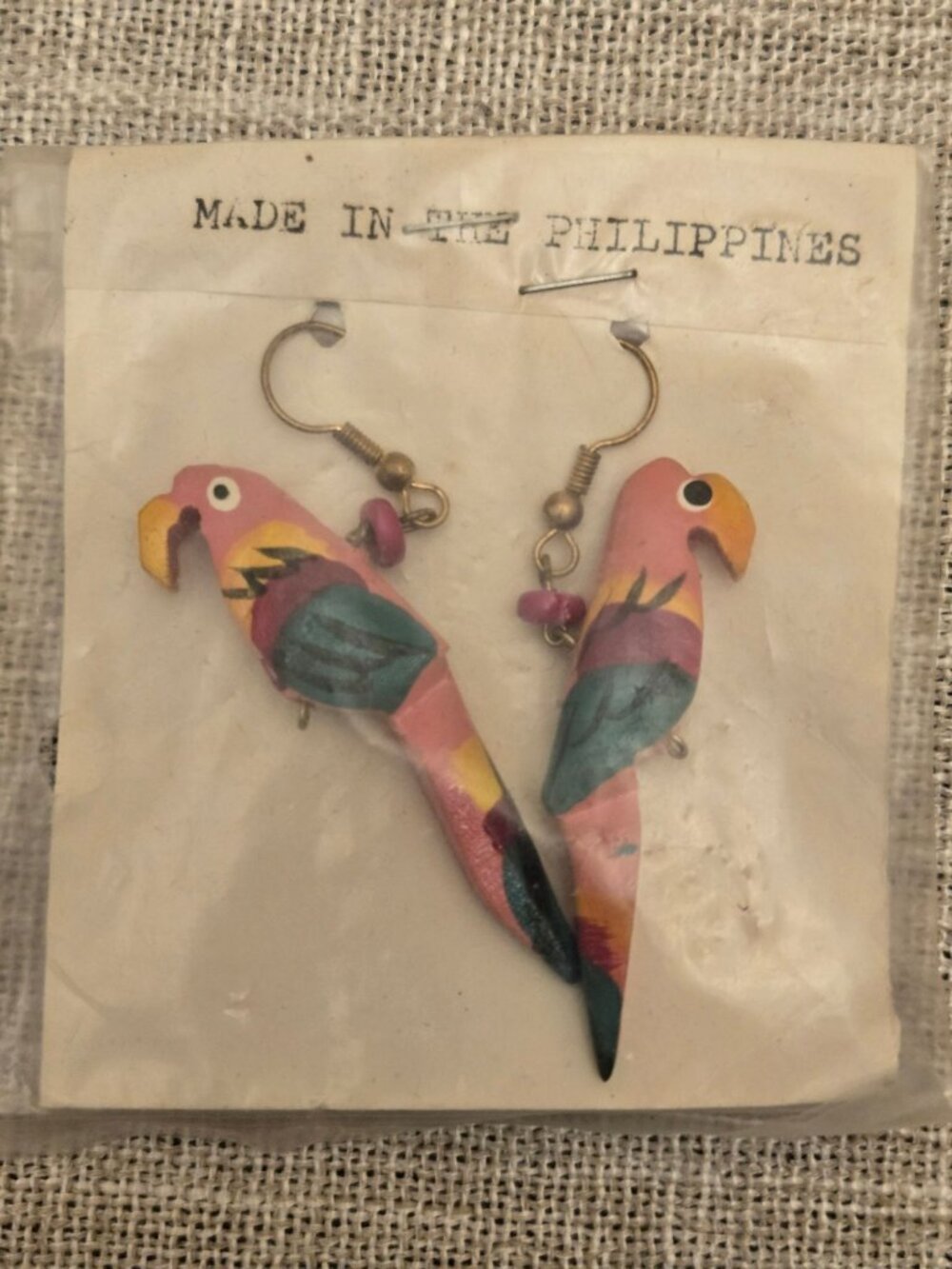 Hand-Painted Wooden Parrot‎ Earrings Made In Philippines